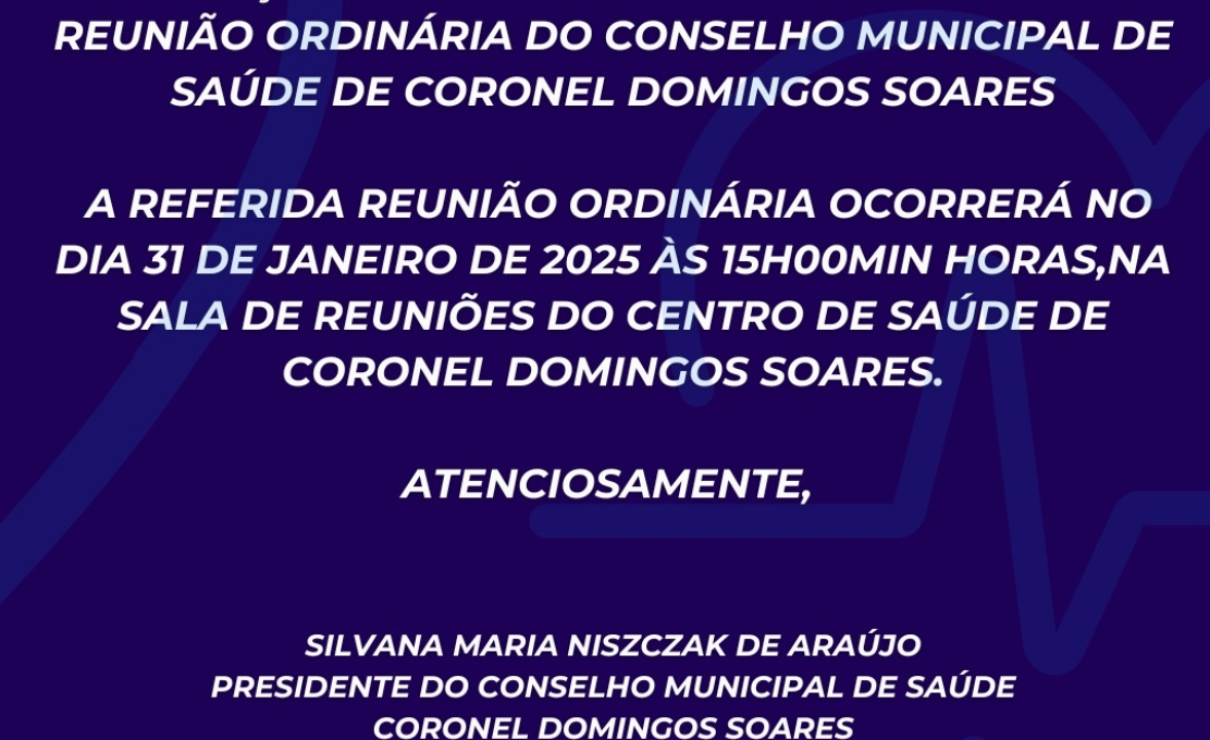 CONVITE REUNIÃO ORDINÁRIA CONSELHO MUNICIPAL DE SAÚDE 