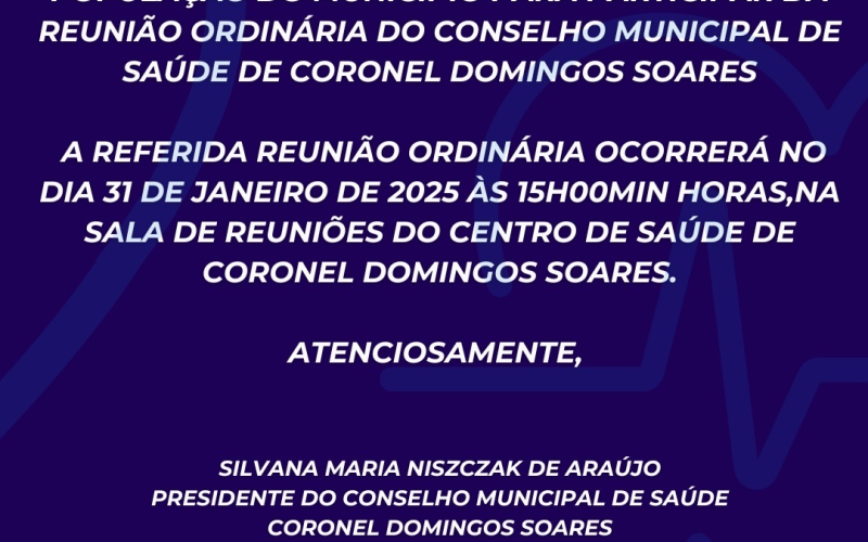CONVITE REUNIÃO ORDINÁRIA CONSELHO MUNICIPAL DE SAÚDE 
