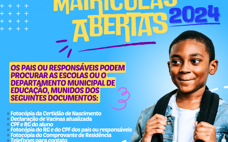 Matrículas abertas para 2024 na rede municipal